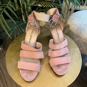 Via Spiga Blush Suede Strappy Sandals